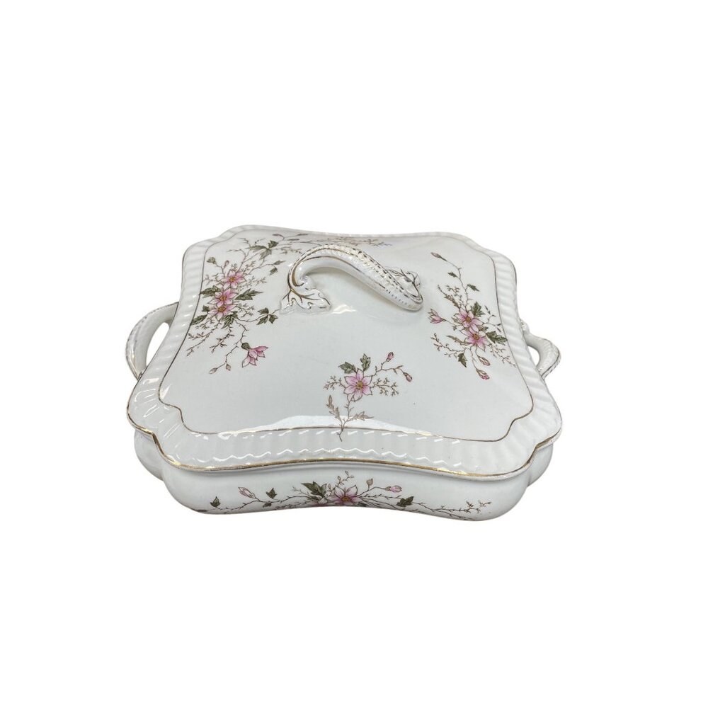 John Maddcok & Sons Antique floral tureen porcelin covered dish SKU 9699